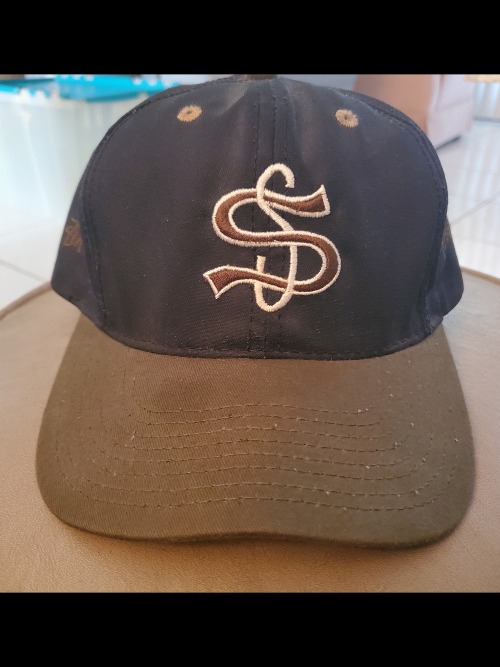 Vintage STUSSY Embroidered S Logo Baseball Cap - Navy & Olive